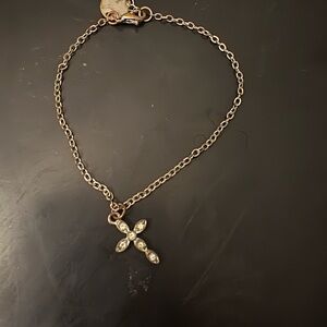 Gold Cross Pendant Bracelet with Crystal Accents
